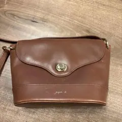 agnès b. ブラウンレザーショルダーバッグ