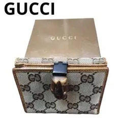 GUCCI 二つ折り財布 GG柄　ベージュ　キャンパス　バンブー