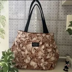 タック入りトートバッグ☆柴犬柄☆ふんわり大きめバッグ☆