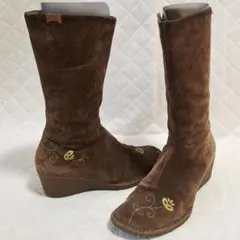 CAMPER ブラウン スエード 刺繍　ジッパーブーツ 35