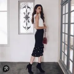 リエンダ　アンシンメトリー　パール　デニム　スカート　インディゴ　ダーリッチ