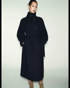 ZARA ウール混 ハイネックロングコート ブラック XSのサムネイル