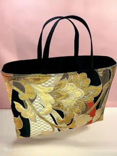 帯　トートバック　刺繍模様　帯リメイク　着物　帯締め　刺繍　和柄