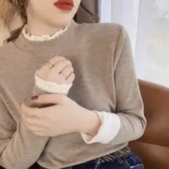 【数量限定】レディース　トップス　ハイネック　韓国　コーヒーブラウン