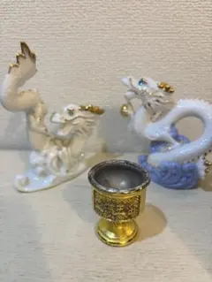 龍の置物 2体セット 金彩 陶器製