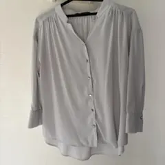 nano universe グレー ボタン付き長袖シャツ