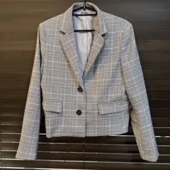 【美品】GU グレー系チェック テーラードジャケット