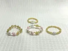 ビーズリング＊ピンク・クリーム4点セット