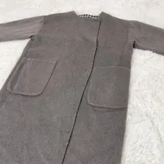 ロングコート ロング丈 ノーカラー リバーシブル チェック ブラウン 古着