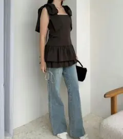 新品❗NICE CLAUP✨ナイスクラップ ブラウン 後ろレースアップチュニック