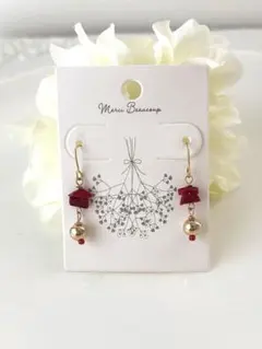 天然石サンゴ&ゴールド揺れるピアス