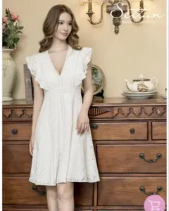 エルケイ ERUKEI サイズSホワイトレースフリルドレス