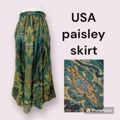 vintageヴィンテージスカートペイズリーグリーンレトロUSA海外古着