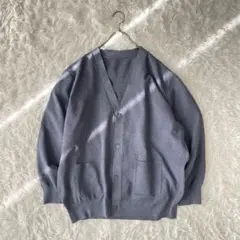 cecile ポケット付き洗えるＶネックカーディガン（5L）ブルー　鹿の子編み