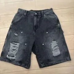ダメージ加工 ブラックデニム ペインターショーツのサムネイル