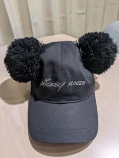 ミッキー　ポンポンキャップ　黒
