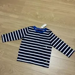 ストライプ柄 長袖Tシャツ クマ刺繍