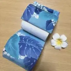 青色・白色葉柄 浴衣・帯セット