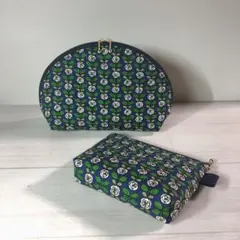 ハンドメイド/ネイビーミニローズのポーチ2点セット