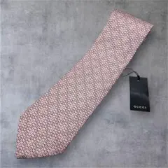 新品未使用 グッチ ネクタイ シルク ピン系 光沢 タグ付 袋付 マイクロGG