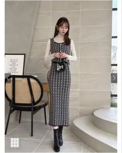 ビスチェXタイトスカートツイードニットセットアップ[dr525] Sサイズ