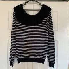 ニット セーター フリル付き ボリューム 襟 ストライプニット オフショルダー風