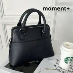 【moment+】ショルダーステッチボストンハンドバッグ 黒 人気商品