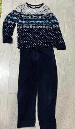メンズ　パジャマ　フリース　ルームウェア　上下セット　青　ブルー