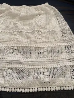 美品　イギリスで購入　総レース　スカート　ホワイト　白
