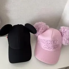 ミッキーマウス耳付き帽子（黒・ピンク）　2点セット