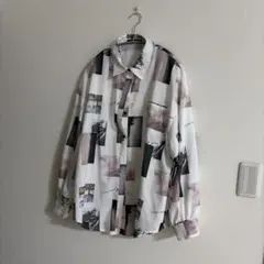 抽象柄 長袖シャツ ホワイト系