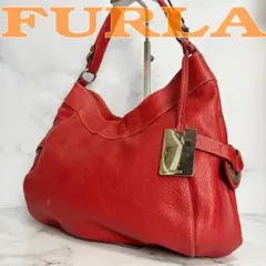 B754【シボ革】FURLA★レッド レザー ワンショルダーバッグ