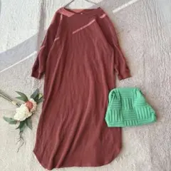 美品(M)長袖ロングワンピース/ワッフル/プルオーバー/シンプル/ストレッチ