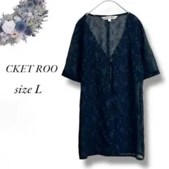 CKET ROO 半袖シアーカーディガン L ネイビー 花柄 薄手No.1751
