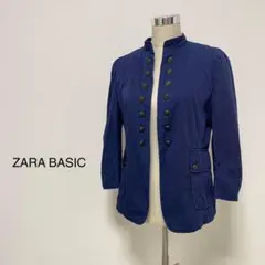 ザラベーシックZARA BASICちょい襟ジャケット パワショル紺ネイビーL