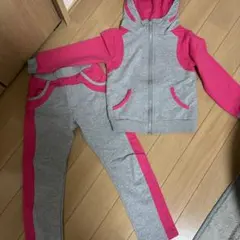 グレー/ピンク ジャージセット (フード付き)