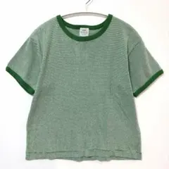 【A-02】coen ボーダー クルーネック 半袖 Tシャツ M 緑 コットンのサムネイル