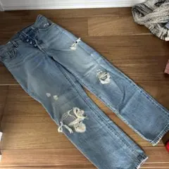 ダメージ加工 ストレートデニム パンツ