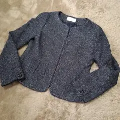 ​【美品】any SiS ノーカラー ツイードジャケット ネイビー 2　ラメ