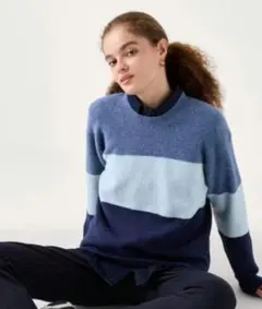 新品　UNIQLO　スフレヤーンクルーネックセーター　 M ブルー　ボーダー