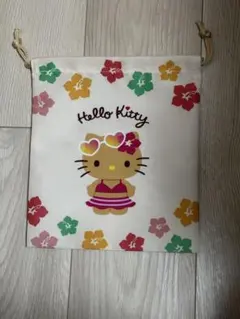 ハローキティ　日焼けキティ　フラワーデザイン 巾着袋