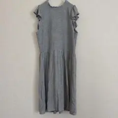 LOFT フリル袖 ティアード ワンピース グレー【12】シャーリング 古着