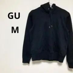 GU ジーユー レディース 長袖 プルオーバーパーカー 黒 ブラック 無地 M