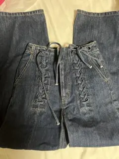 レースアップデザイン デニムパンツ ハイウエスト
