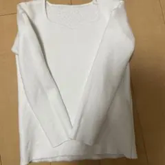 ホワイト 長袖ニット セーター フリーサイズ　裏起毛
