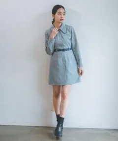 REDYAZEL パイピングミニシャツワンピース 水色 S