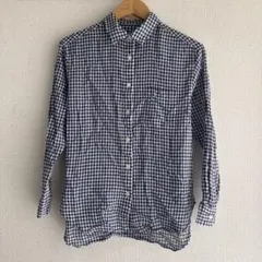 無印良品 MUJI トップス 長袖 シャツ ギンガムチェック 透け感 青 白のサムネイル
