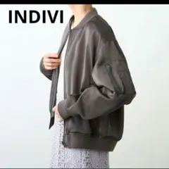 ★INDIVI★ミリタリーサテンブルゾン★チャコールグレー★M