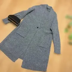 グレー リブ編み ニットカーディガン