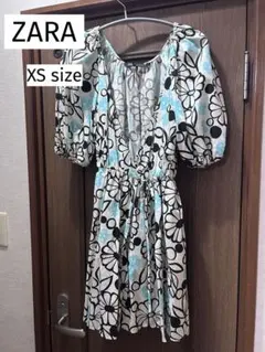 ZARA 花柄 パフスリーブチュニック ミニワンピース XSのサムネイル